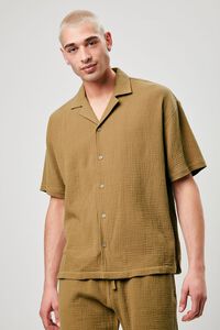 BROWN Seersucker Button-Front Shirt, image 1