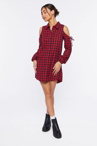 RED/MULTI Open-Shoulder Plaid Flannel Dress, image 4