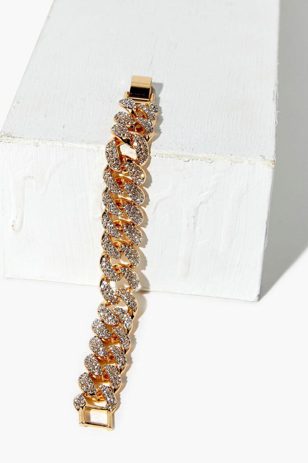 GOLD/CLEAR Chunky Rhinestone Curb Chain Bracelet, image 1