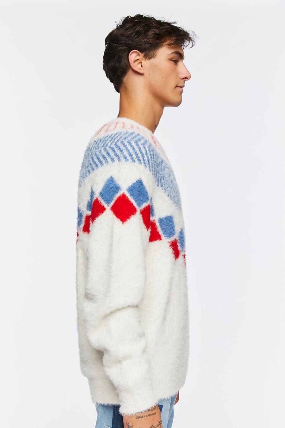 CREAM/MULTI Fuzzy Knit Geo Pattern Sweater, image 3