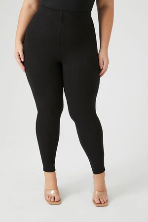 Plus Size Cable Knit High Waisted Leggings - Black