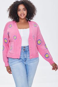 PINK/MULTI Plus Size Floral Cardigan Sweater, image 1