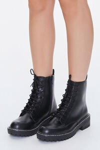 BLACK Faux Leather Lace-Up Booties, image 1