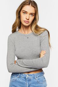 HEATHER GREY Ribbed Knit Long-Sleeve Crop Top, image 1