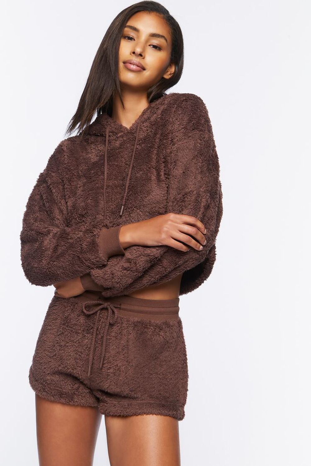 DEEP TAUPE Faux Shearling Lounge Shorts, image 2