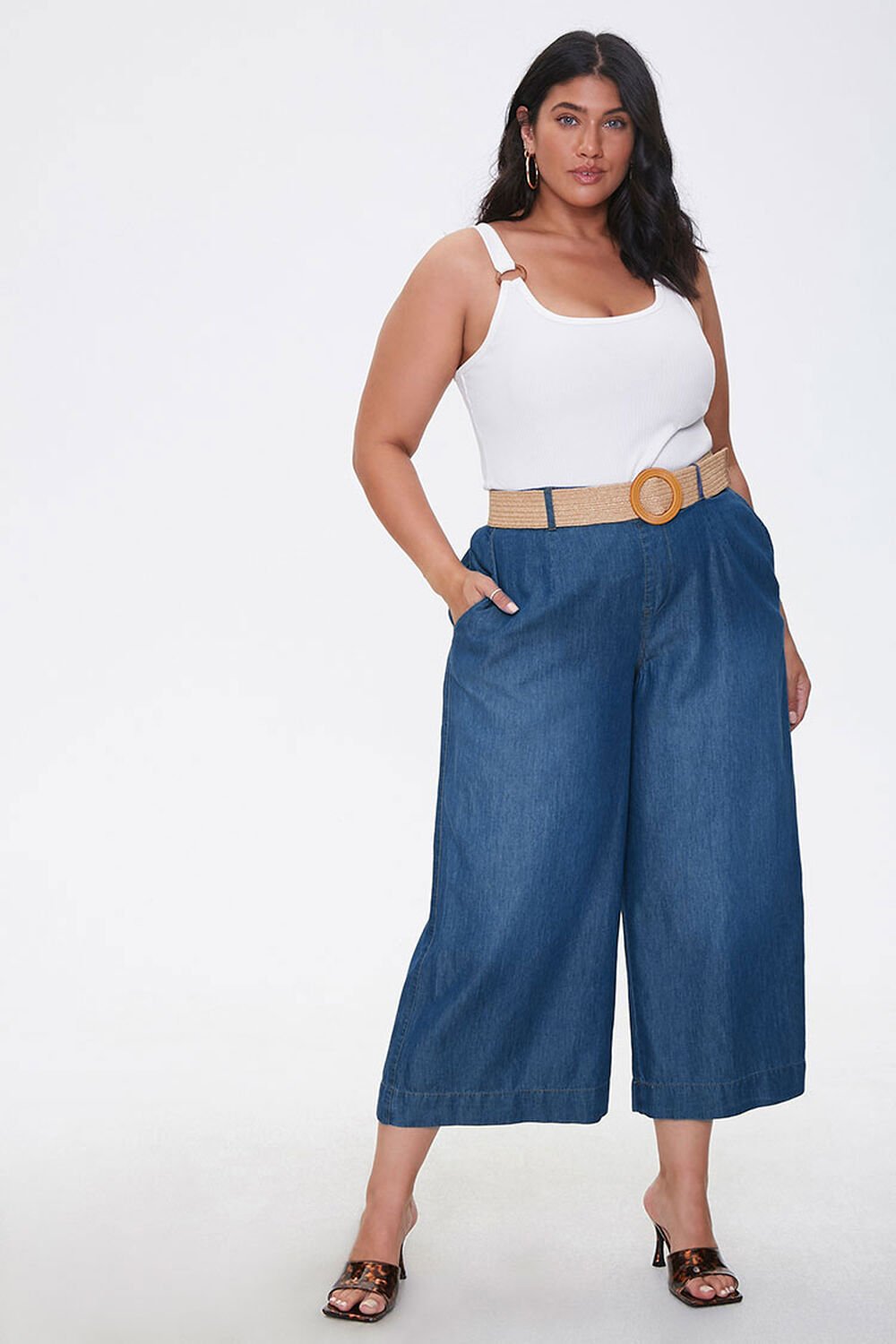 MEDIUM DENIM Plus Size Cropped Wide-Leg Jeans, image 1