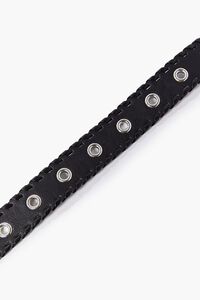 BLACK/SILVER Whipstitched Faux Leather Grommet Belt, image 2