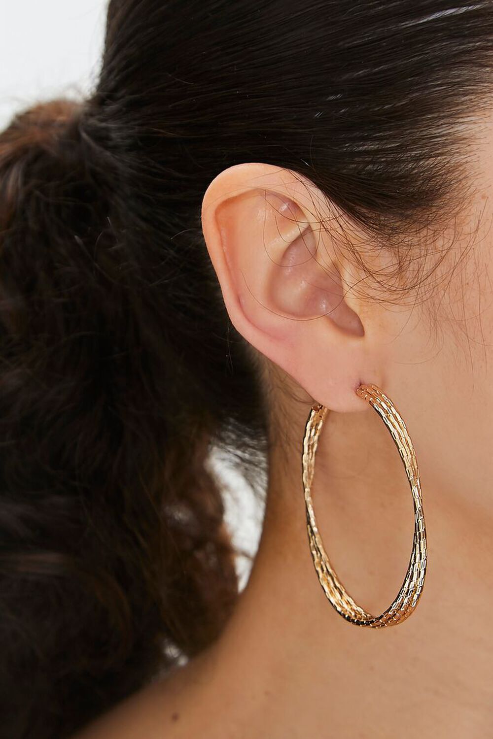 GOLD Etched Oversized Hoop Earrings, image 1