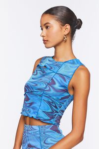 BLUE/MULTI Abstract Print Cutout Crop Top, image 2