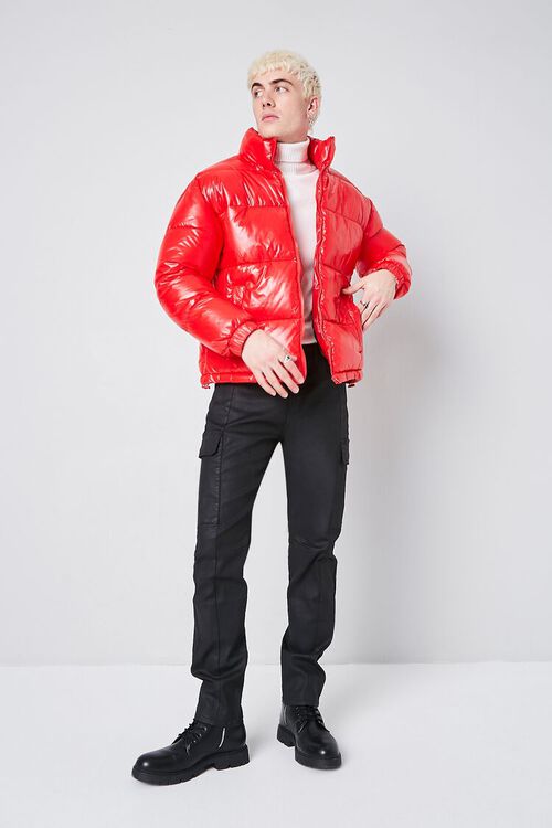 RED/BLACK Nylon Zip-Up Puffer Jacket, image 4