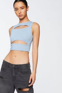 DUSTY BLUE Ribbed Cutout Crop Top, image 1