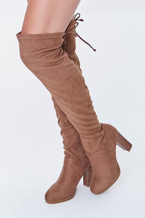 LIGHT BROWN Faux Suede Over-the-Knee Boots, image 1