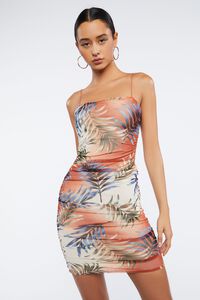 RUST/MULTI Tropical Print Ruched Mini Dress, image 1