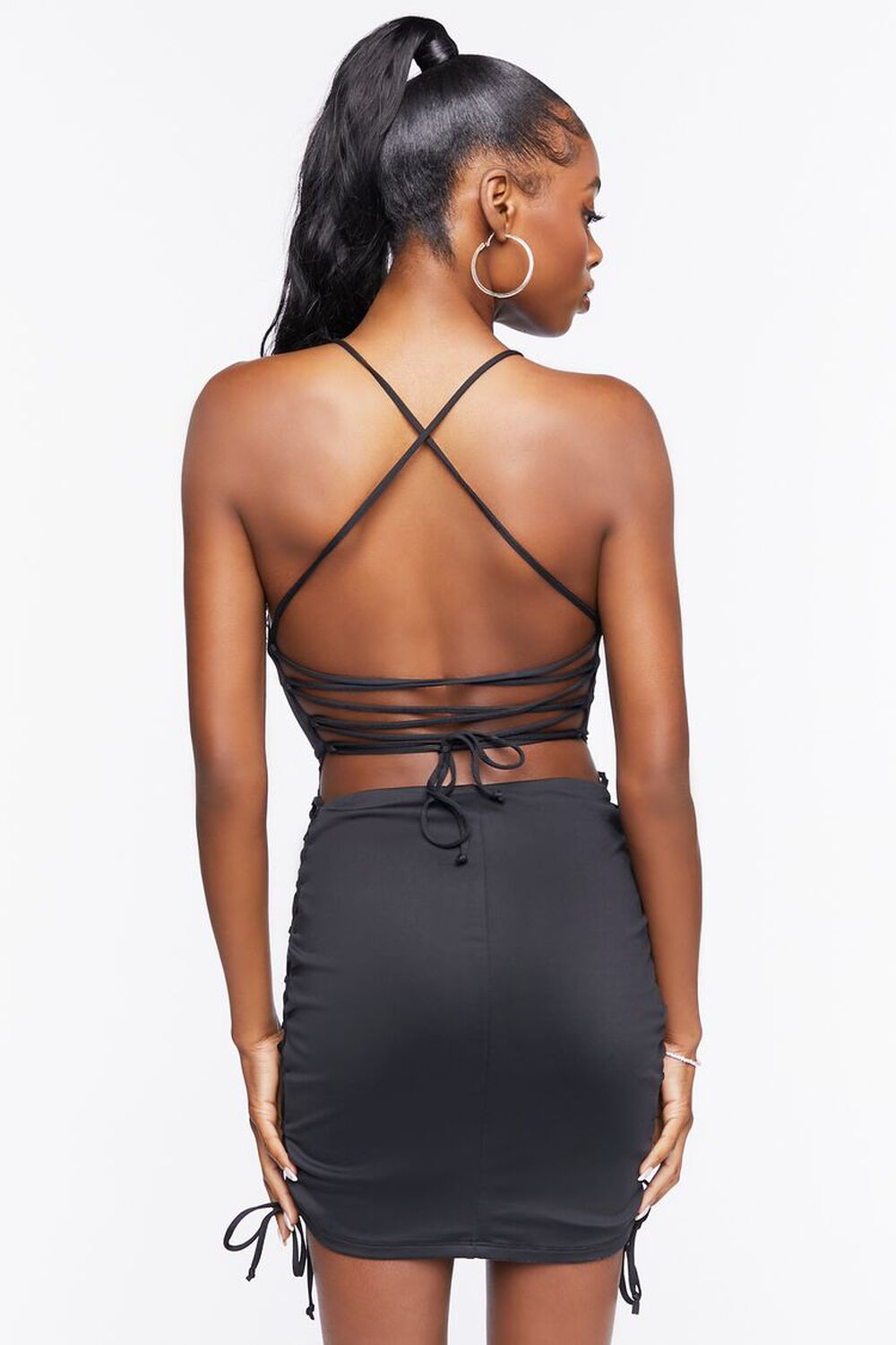 BLACK Lace-Up Bodycon Mini Dress, image 3
