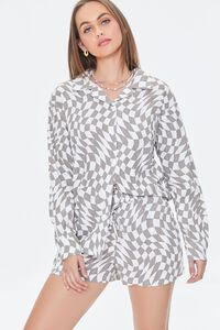 TAUPE/MULTI Checkered Print Shirt & Shorts Set, image 1
