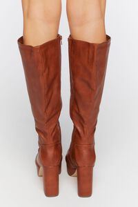 BROWN Faux Leather Knee-High Platform Boots, image 3