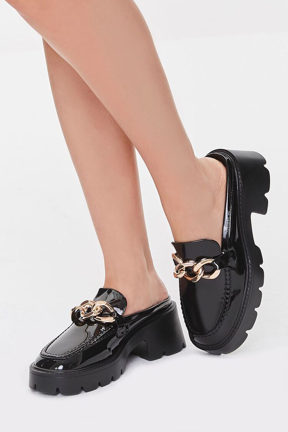 Faux Patent Leather Chain Loafers