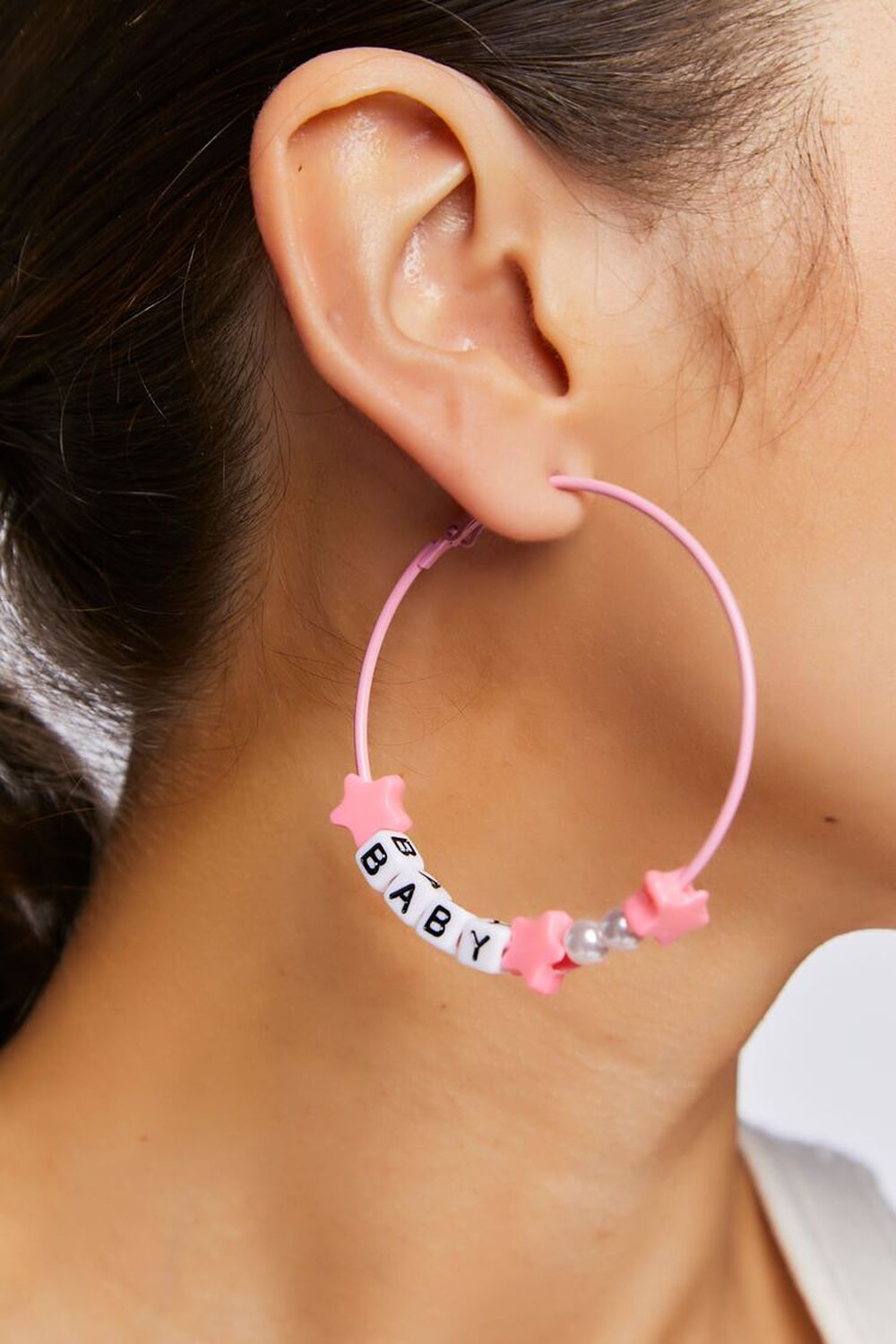 PINK Baby Beaded Hoop Earrings, image 1
