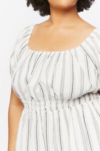WHITE/BLACK Plus Size Striped Puff-Sleeve Mini Dress, image 5