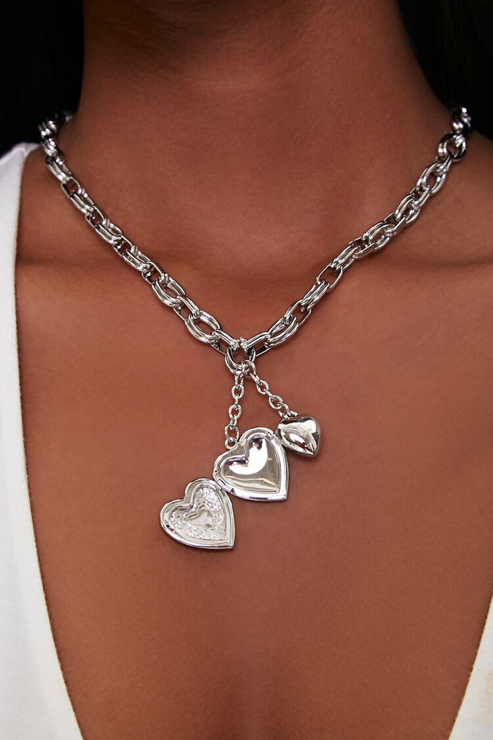 SILVER Heart Locket Pendant Necklace, image 2