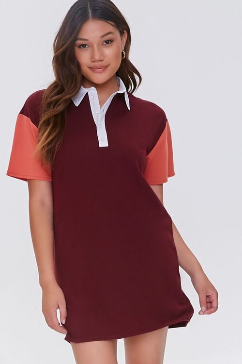 RED/WHITE Colorblock Polo Shirt Dress, image 1
