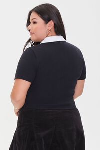 BLACK Plus Size Contrast-Trim Polo Shirt, image 3
