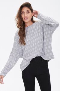 HEATHER GREY/WHITE Striped Drop-Sleeve Top, image 1