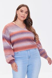 RUST/MULTI Plus Size Striped V-Neck Sweater, image 1