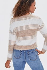 CREAM/TAUPE Fuzzy Striped Cropped Sweater, image 3