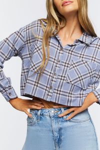 BLUE/MULTI Plaid Flannel Cropped Shirt, image 5