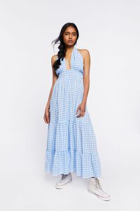 LIGHT BLUE/WHITE Gingham Halter Maxi Dress, image 2