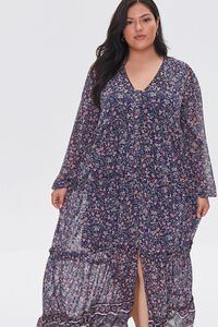 NAVY/MULTI Plus Size Chiffon Floral Maxi Dress, image 4