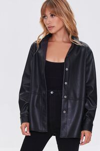 BLACK Faux Leather Drop-Sleeve Jacket, image 1
