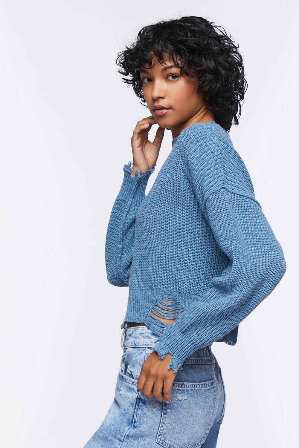 COLONY BLUE Distressed Drop-Sleeve Sweater, image 3
