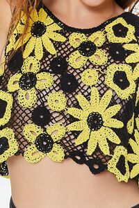 BLACK/YELLOW Sunflower Crochet Crop Top, image 5