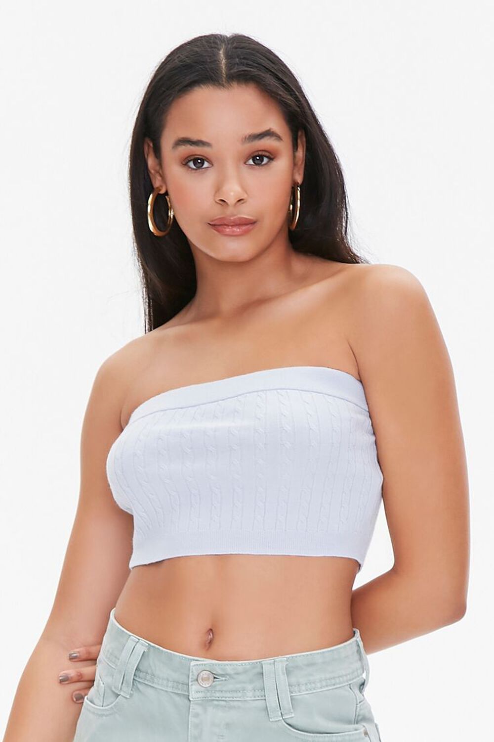 BABY BLUE Cable Sweater-Knit Tube Top, image 1