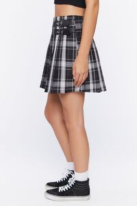 BLACK/MULTI Dual-Buckle Pleated Plaid Skirt, image 3