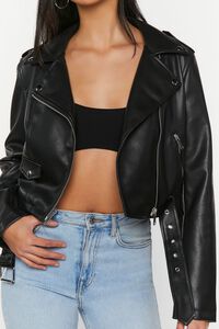 BLACK Faux Leather Cropped Moto Jacket, image 5