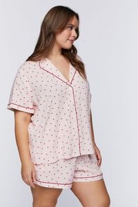 PINK/TOMATO Plus Size Heart Print Shirt & Shorts Pajama Set, image 2