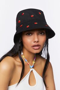 BLACK/MULTI Embroidered Strawberry Bucket Hat, image 1