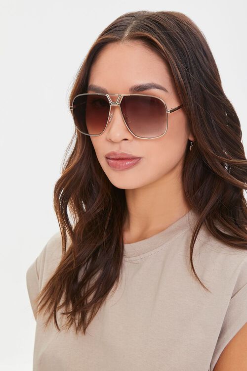 GOLD/BROWN Aviator Frame Sunglasses, image 1