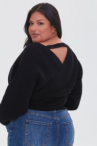 BLACK Plus Size Ribbed Surplice Sweater, image 3