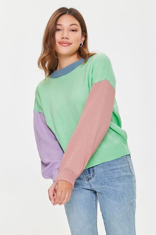 GREEN/MULTI Colorblock Drop-Sleeve Sweater, image 1