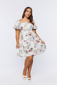 CREAM/MULTI Plus Size Floral Print Mini Dress, image 4