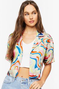PINK/MULTI Tropical Floral Print Cropped Shirt, image 5