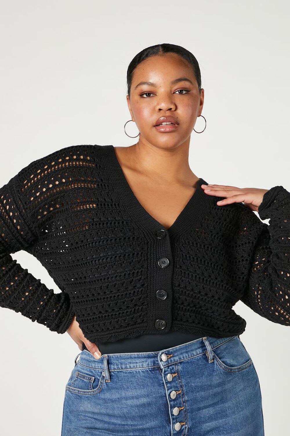 fraktion panel flyde Plus Size Crochet Cardigan Sweater