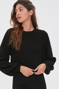 BLACK Ribbed Drop-Sleeve Sweater, image 1