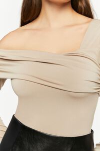 TAUPE Asymmetrical Neckline Bodysuit, image 6
