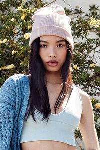 DUSTY PINK Ribbed Knit Beanie, image 1
