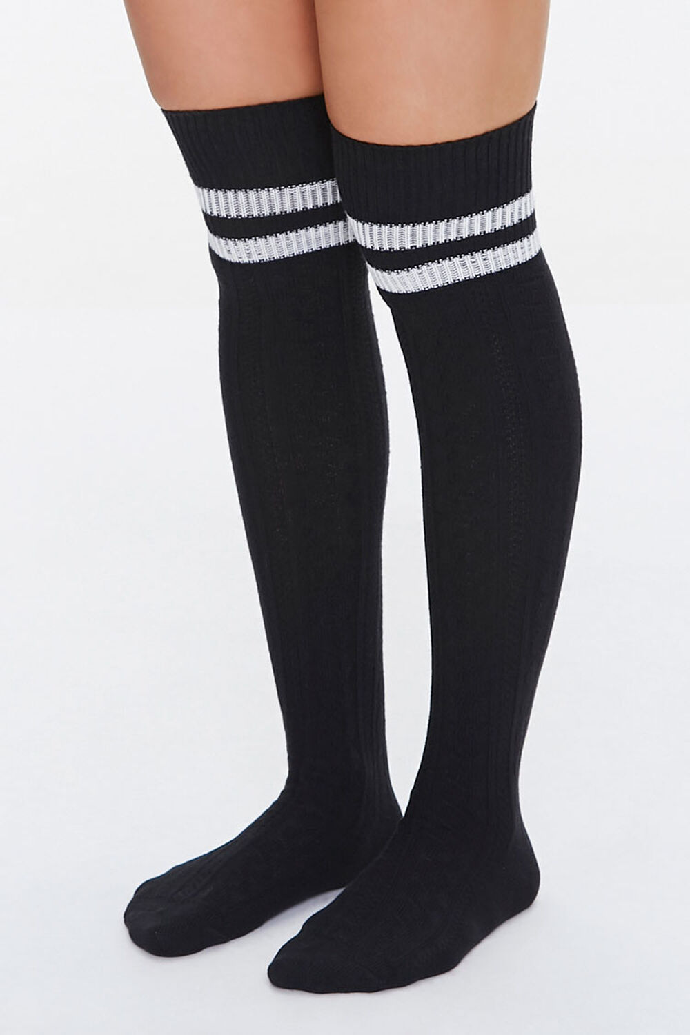 BLACK/WHITE Over-the-Knee Striped Socks, image 1